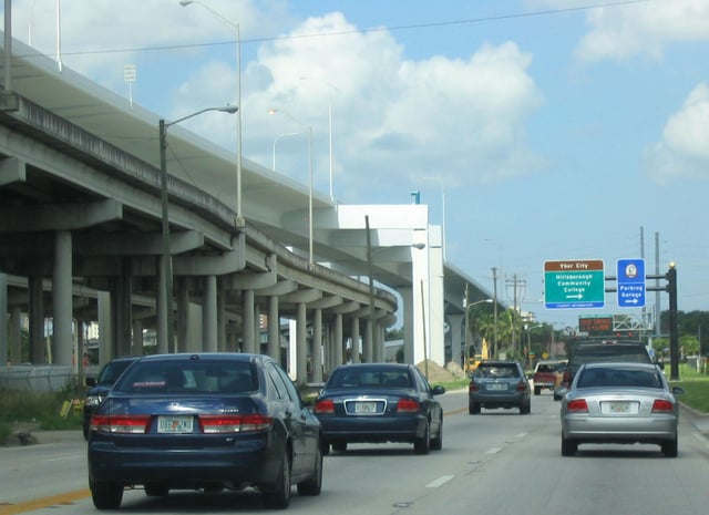 The Lee Roy Selmon Crosstown Expressway features a section that is elevated over parts of the downtown area and part of the Port of Tampa. With the even taller bridge carrying the Reversible Express Lanes of the expressway.