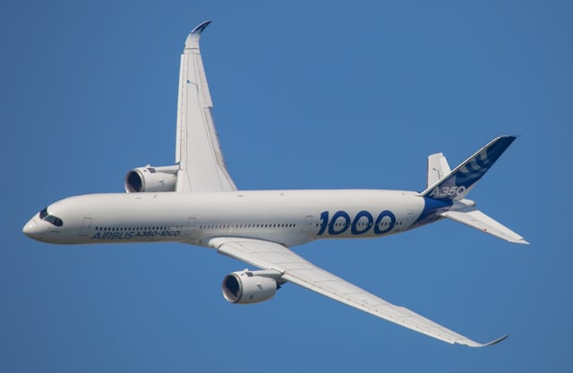 The 73.8 m (242 ft) long A350-1000 first flew on 24 November 2016