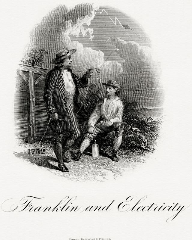 Franklin and Electricity vignette engraved by the BEP (c. 1860)