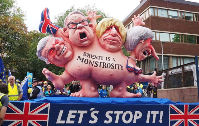 Johnson as one of the figures satirised on a float created by anti-Brexit protesters in Manchester