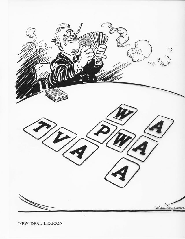1935 cartoon by Vaughn Shoemaker in which he parodied the New Deal as a card game with alphabetical agencies