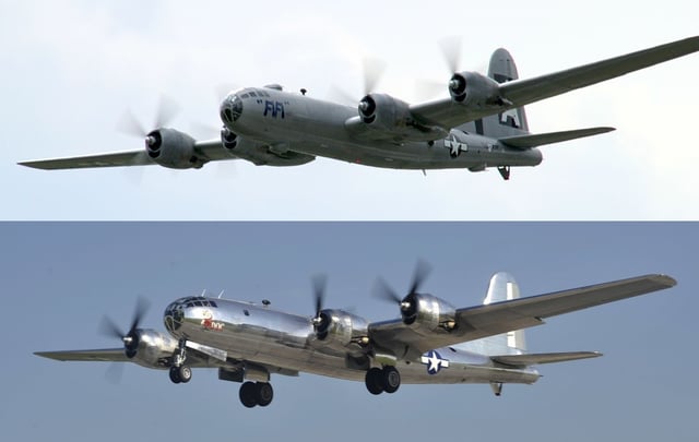 The two remaining flyable B-29s: FIFI (top) and Doc (bottom)