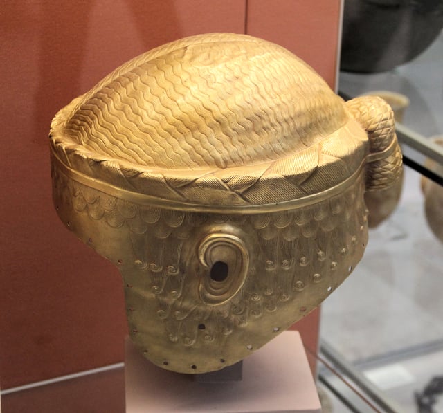 Gold helmet of King of Ur I Meskalamdug, circa 2600–2500 BCE.