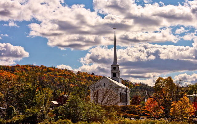 Fall foliage in the town of Stowe, Vermont