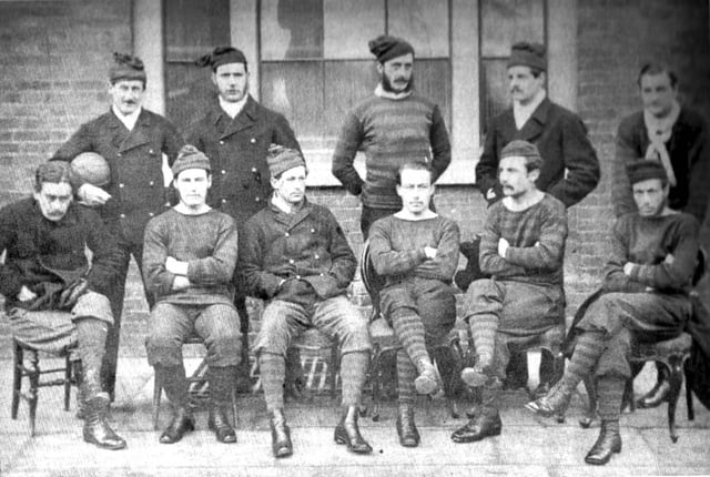 The Royal Engineers pictured in 1872. Back: Merriman, Ord, Marindin, Addison, Mitchell; Front: Hoskyns, Renny-Tailyour, Creswell, Goodwyn, Barker, Rich.