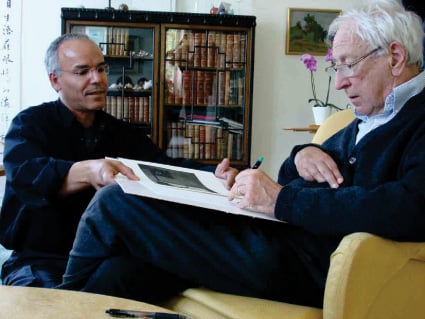 Nobel Prize Swedish winning poet and translator Tomas Tranströmer signs a book about his work by Modhir Ahmed (2007)