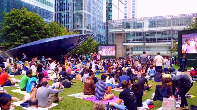 People watching the Championships' broadcast in Canary Wharf