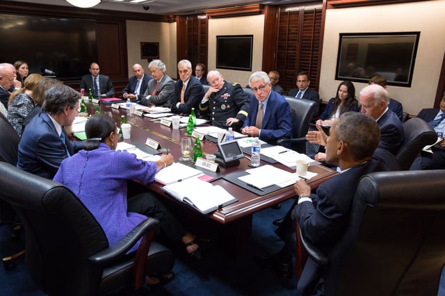 President Obama and Joe Biden  meet Clapper, Rice, Brennan and other members of the National Security Council, September 10, 2014