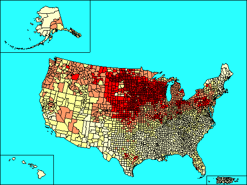 Distribution of German Americans according to the 2000 Census