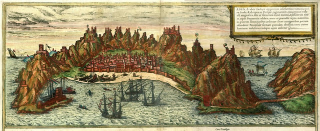 Aden, with Portuguese fleet. in Braun & Hogenberg.1590