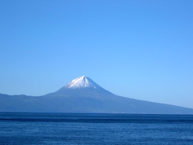 Perspective of Mount Pico, the highest mountain/summit in the Azores and Portugal, as seen from the island of São Jorge.