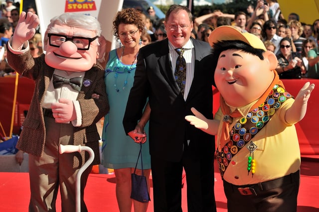 John Lasseter appears with characters from Up at the 2009 Venice Film Festival.
