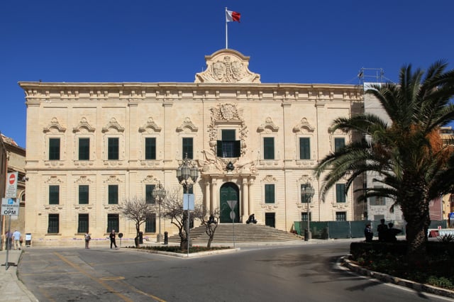 Auberge de Castille in Valletta, an example of 18th-century Baroque architecture built by the Order.