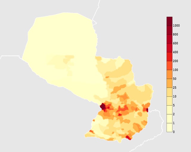 Paraguay population density (people per km2)