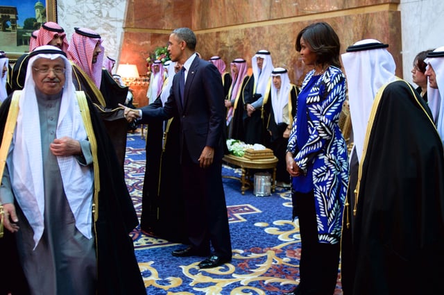 Michelle and Barack Obama with King Salman of Saudi Arabia and members of the Saudi royal family, January 27, 2015.