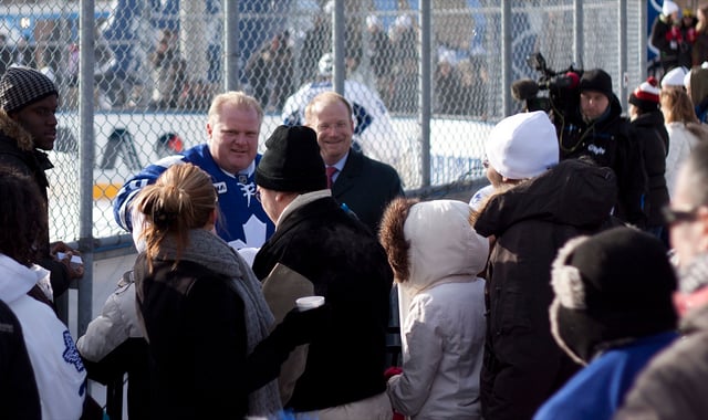 Ford at a Toronto Maple Leafs practice in Trinity Bellwoods Park, 2010