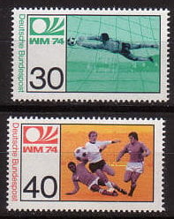 Postage stamps commemorating football's 1974 World Cup held in West Germany