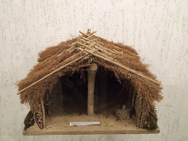 Reconstruction of a Cucuteni-Trypillian hut, in the Tripillian Museum, Ukraine