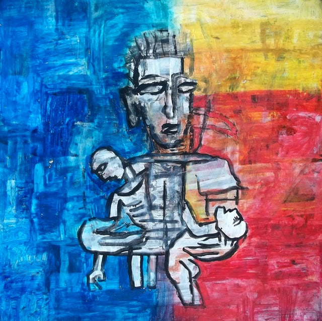 Tsunami survivors 60x60 cm watercolor by Segar