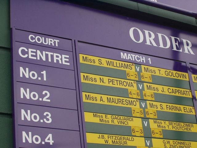 The order of play for all courts is displayed on boards around the grounds.