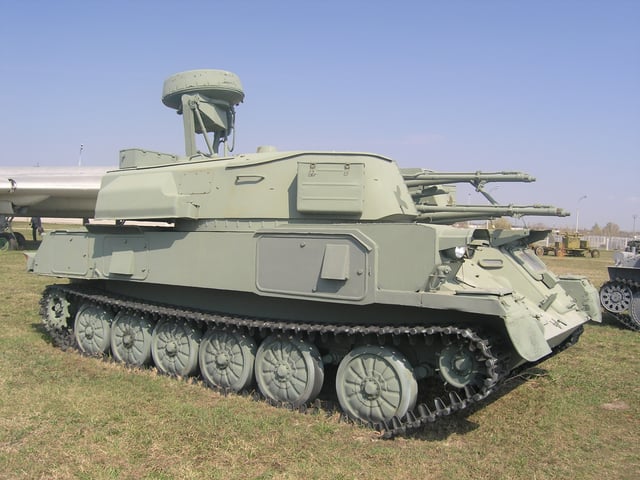 ZSU-23-4 self-propelled antiaircraft gun. It is based on the GM-575 chassis.