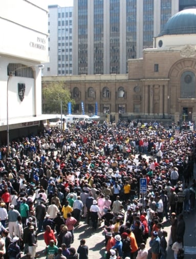 A crowd of supporters and the curious outside the Johannesburg High Court.