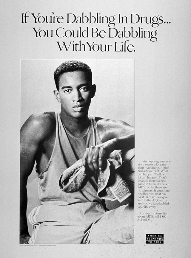 CDC poster from 1989 highlighting the threat of AIDS associated with drug use