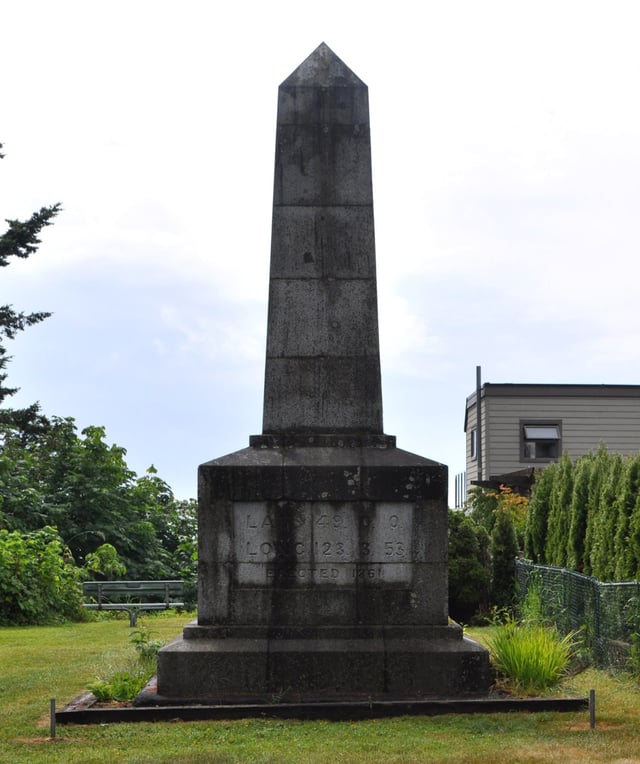 Boundary Marker No.1 on the 49th parallel north on the western shore of Point Roberts, Washington, erected in 1861