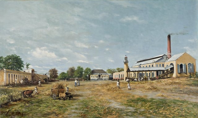 Hacienda La Fortuna. A sugar mill complex in Puerto Rico painted by Francisco Oller in 1885 (Brooklyn Museum)