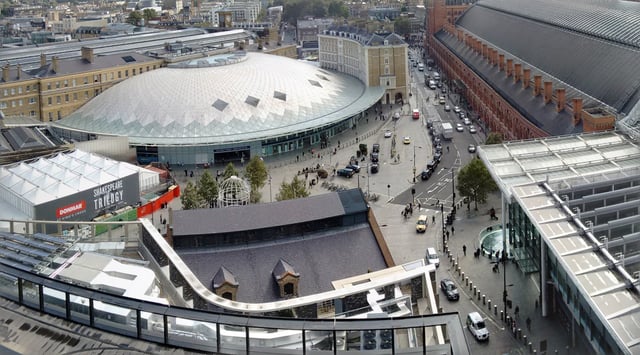 The new concourse seen from above. St. Pancras railway station is to the right.