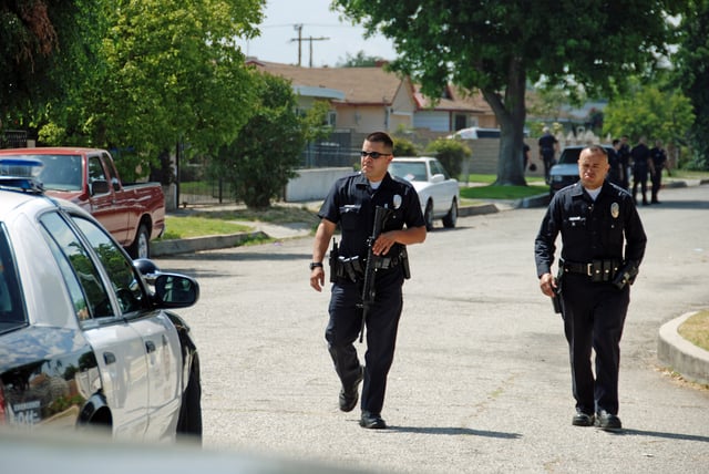 An LAPD policeman armed with an AR-15 in 2011