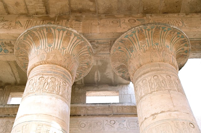 Capitals of ancient Egyptian columns decorated to resemble papyrus plants. (at Luxor, Egypt)