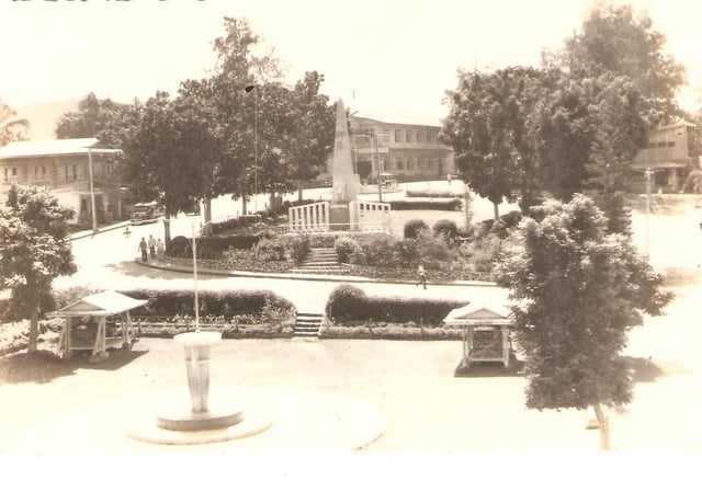Old Plaza Rizal and Plaza Misericordia, opposite Sta. Isabel Cathedral, old City Hall (Provincial Capitol) atop the hill in the background.