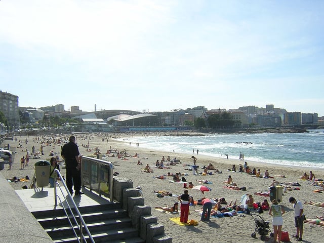 Riazor beach with Estadio Riazor in the background