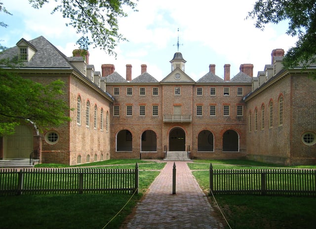 Rear view of the Wren Building at the College of William and Mary, begun in 1695