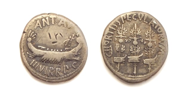 Denarius, struck under Mark Antony in honor of the cohors speculatorum