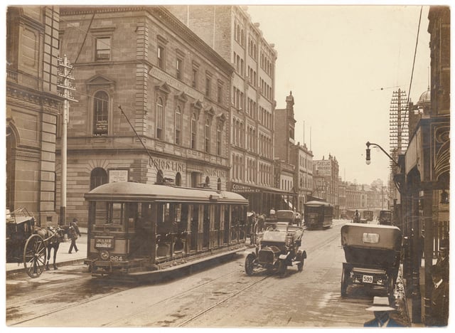 A tram car on George Street in 1920. Sydney once had one of the largest tram networks in the British Empire.