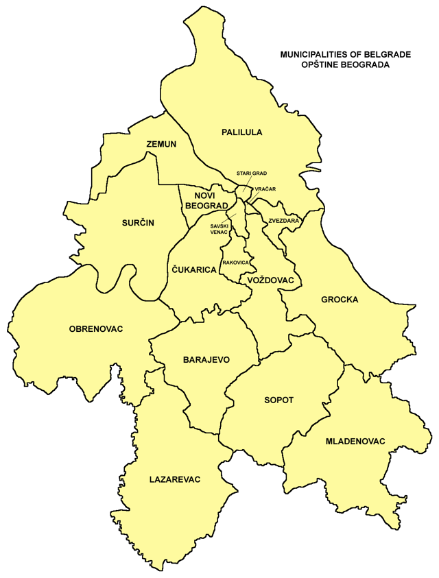 Municipalities of Belgrade map