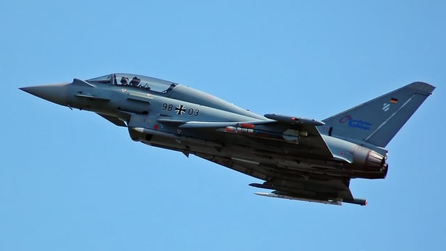 European military hardware, such as the Eurofighter Typhoon (pictured), are banned from being exported to China.