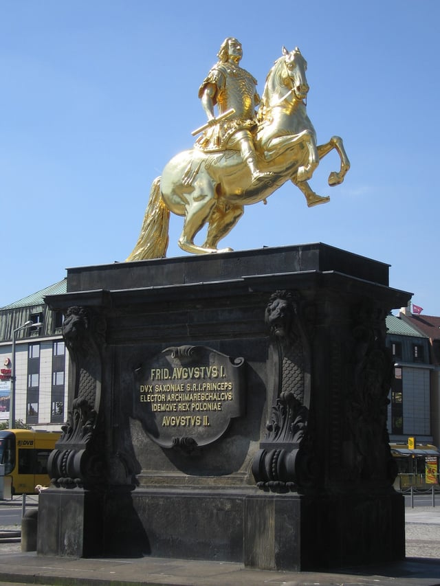 The gilded equestrian sculpture of August the Strong of Poland and Saxony