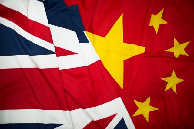 British and Chinese Flags together.