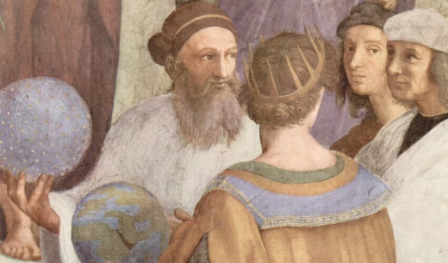 Zoroaster, the founder of Zoroastrianism, depicted on Raphael's The School of Athens.