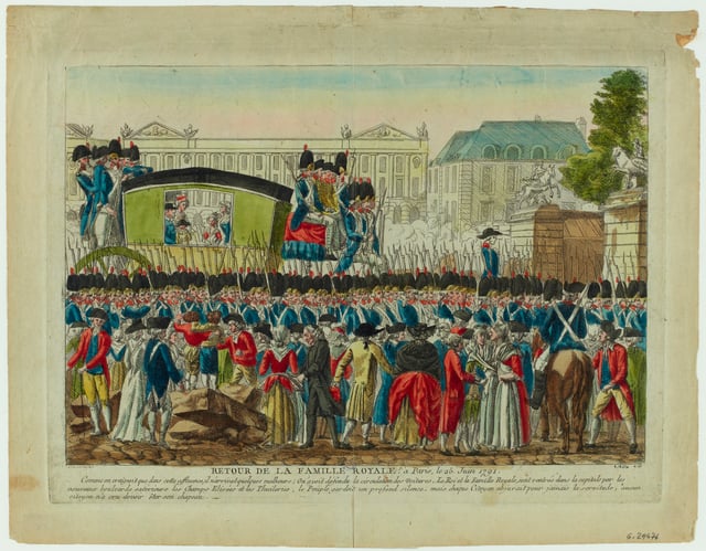 The return of the royal family to Paris on 25 June 1791, after their failed flight to Varennes