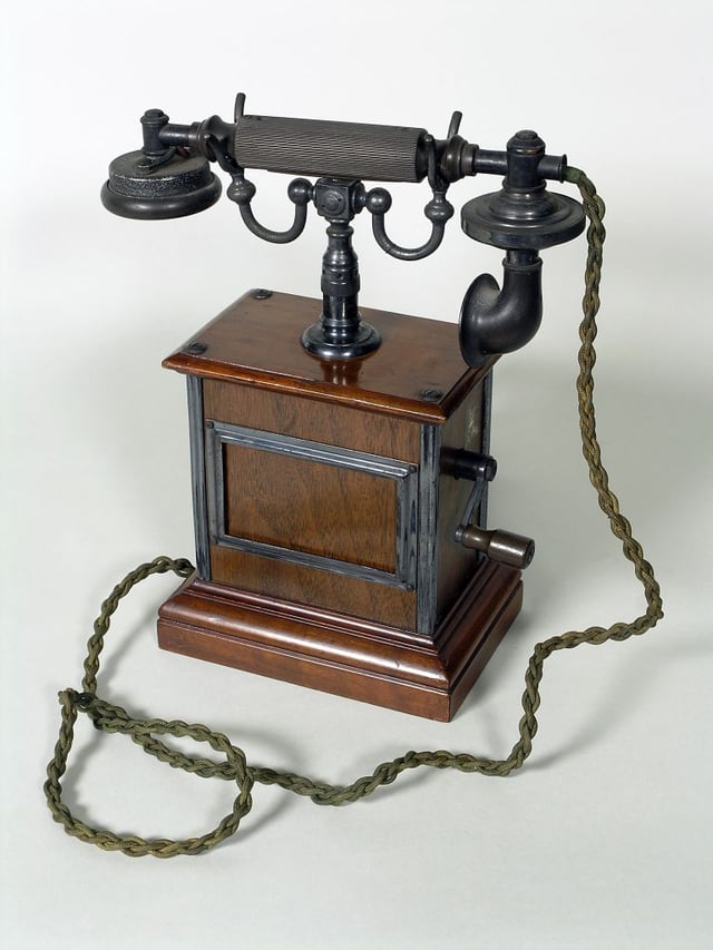 An early, wooden, Ericsson telephone, made by the Ericsson Telephone Co. Ltd., of Nottingham, England, it is now in the collection of Thinktank, Birmingham Science Museum.