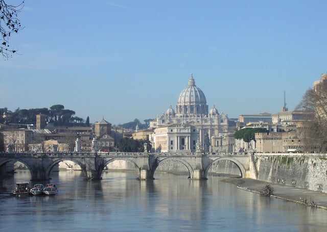 St. Peter's Basilica, believed to be the burial site of St. Peter, seen from the River Tiber