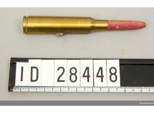 Swedish 6.5×55mm lös patron m/95 blank ammunition with red wooden projectile