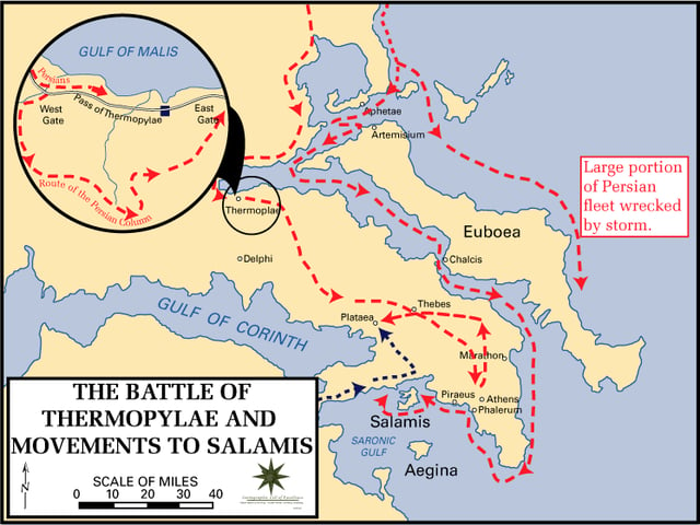 Battle of Thermopylae and movements to Salamis, 480 BC.