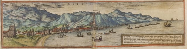 Málaga in 1572: Castle of Gibralfaro (center)