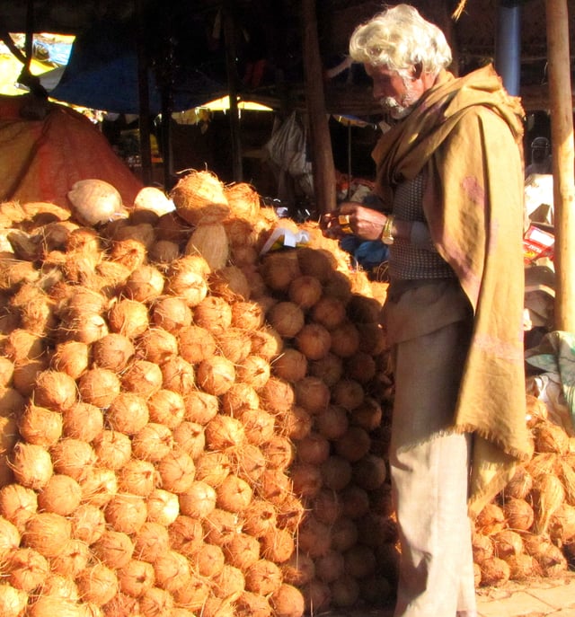 Coconuts being sold on a street in India