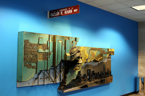 A sculpture on Fazlur Rahman Khan at the Sears Tower in the United States